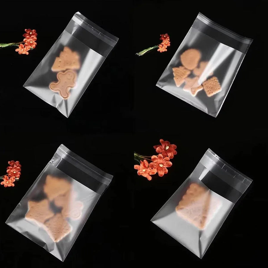 100X Translucent Plastic Candy Packaging Bags Self Adhesive Cookie Biscuit Bags - 14*14