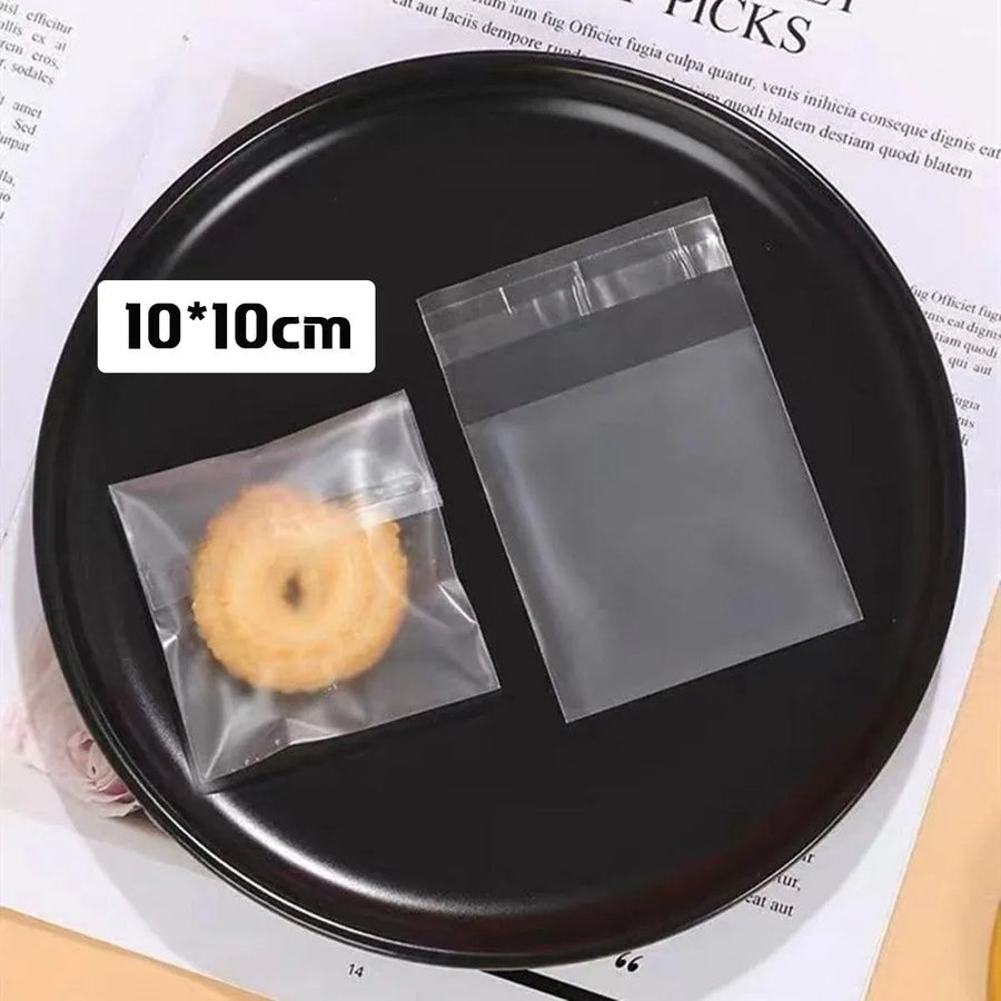 100X Translucent Plastic Candy Packaging Bags Self Adhesive Cookie Biscuit Bags - 14*14