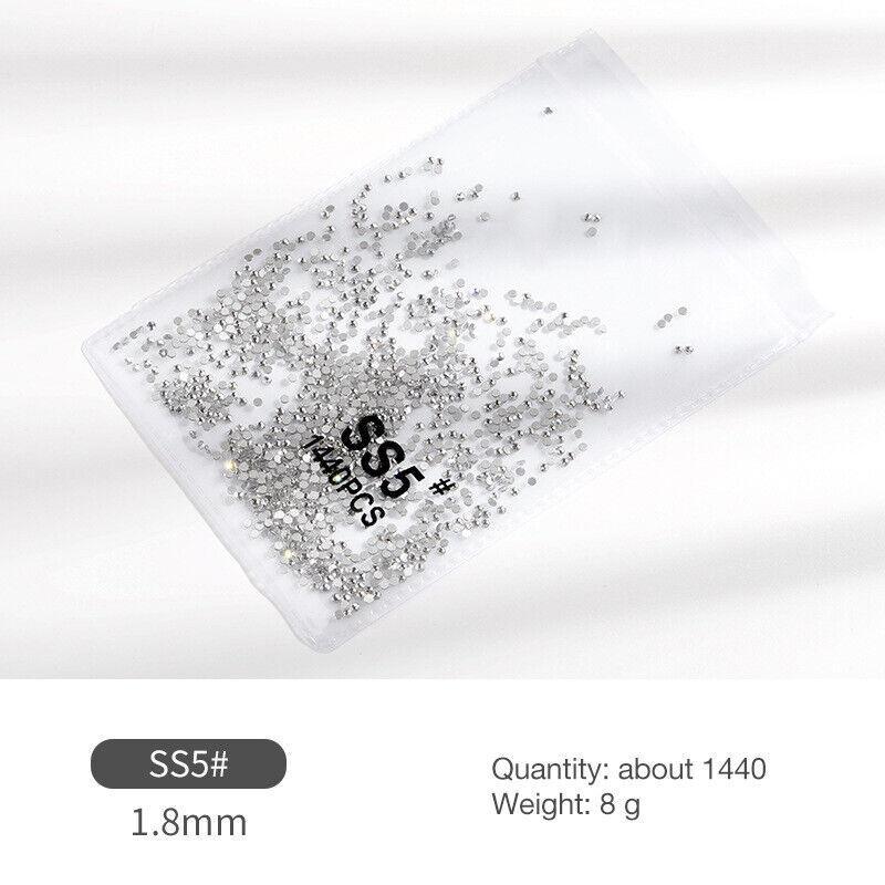 1440Pcs Glitter Rhinestones Crystal Flat Clear Bottom Glass Nail Art Nail Drill - Clear Crystal SS8