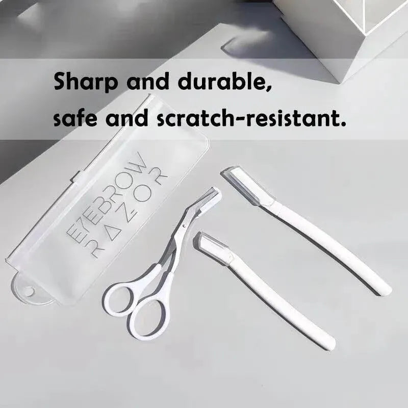 3Pcs Eyebrow Razor Set Facial Hair Remover Dermaplaning Shaving Tool Kit - Clear eyebrow*2+ Scissor comb