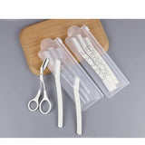 3Pcs Eyebrow Razor Set Facial Hair Remover Dermaplaning Shaving Tool Kit - Clear eyebrow*2+ Scissor comb - Rear View