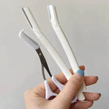 3Pcs Eyebrow Razor Set Facial Hair Remover Dermaplaning Shaving Tool Kit - Clear eyebrow*2+ Scissor comb - Close-Up Angle