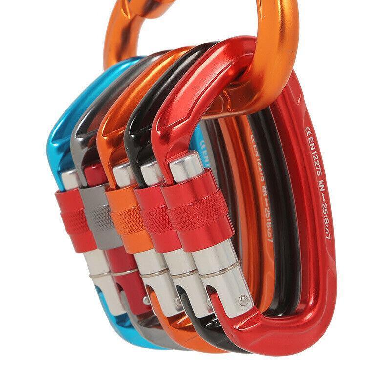 25KN Screwgate Locking Rock Climbing Carabiner Clip Aluminum D Ring Hook Buckle - Orange