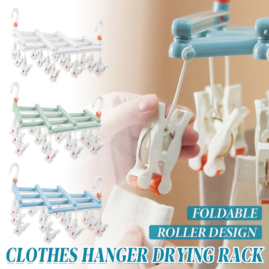 Plastic Socks Drying Rack Multi Clip Clothes Hanger Laundry Organizer Holder - Blue