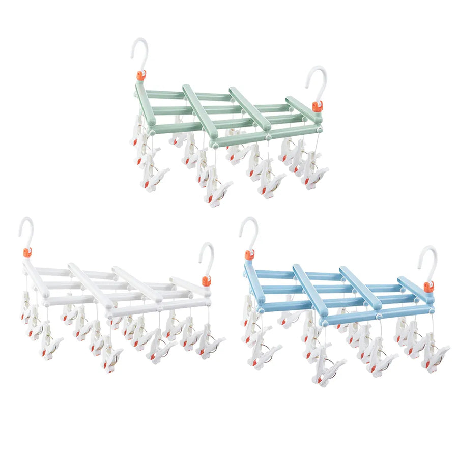 Plastic Socks Drying Rack Multi Clip Clothes Hanger Laundry Organizer Holder - Green