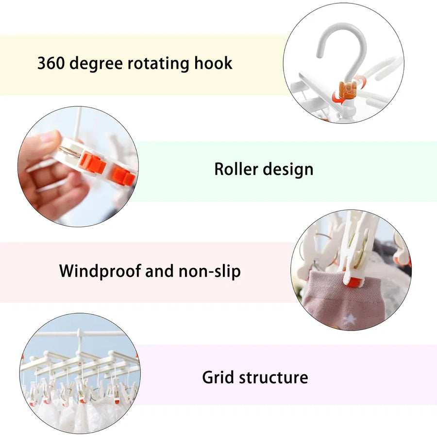Plastic Socks Drying Rack Multi Clip Clothes Hanger Laundry Organizer Holder - White