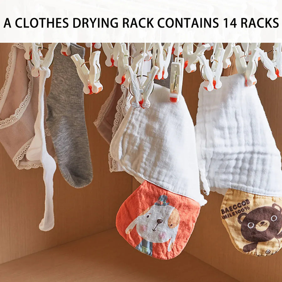 Plastic Socks Drying Rack Multi Clip Clothes Hanger Laundry Organizer Holder - White