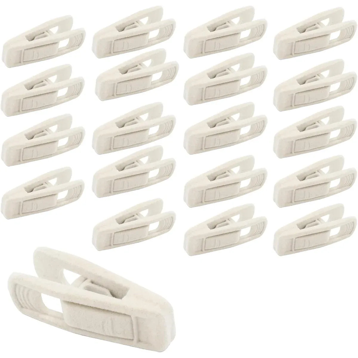 Clothes Drying Clips 20 Pack Velvet Flocking Trouser Pegs Hanger Grip Clamp Set - Beige