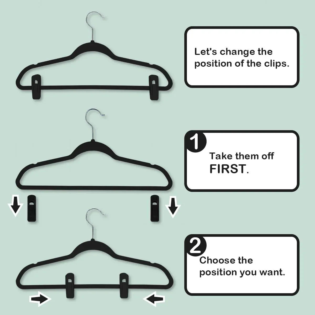 Clothes Drying Clips 20 Pack Velvet Flocking Trouser Pegs Hanger Grip Clamp Set - Black