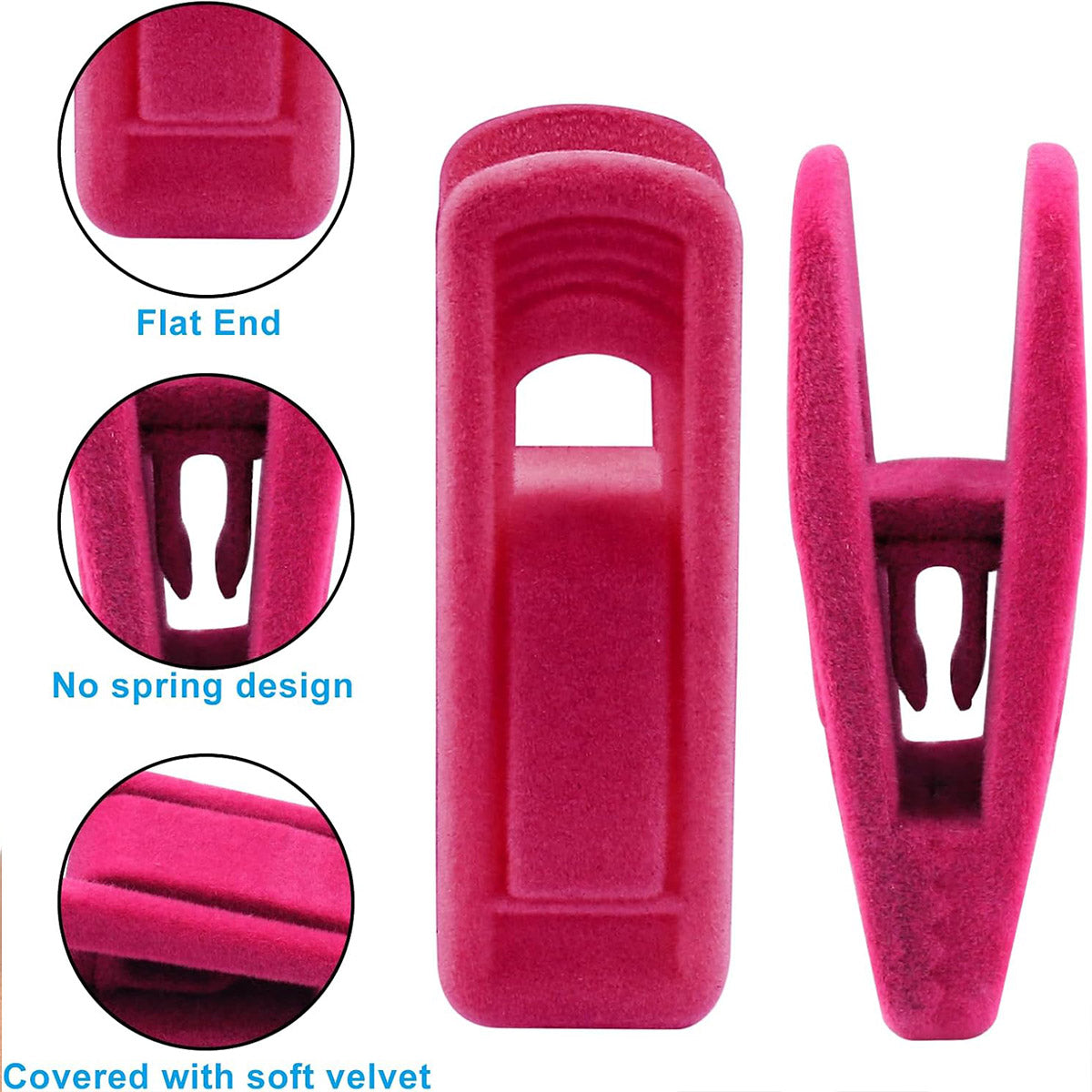 Clothes Drying Clips 20 Pack Velvet Flocking Trouser Pegs Hanger Grip Clamp Set - Black