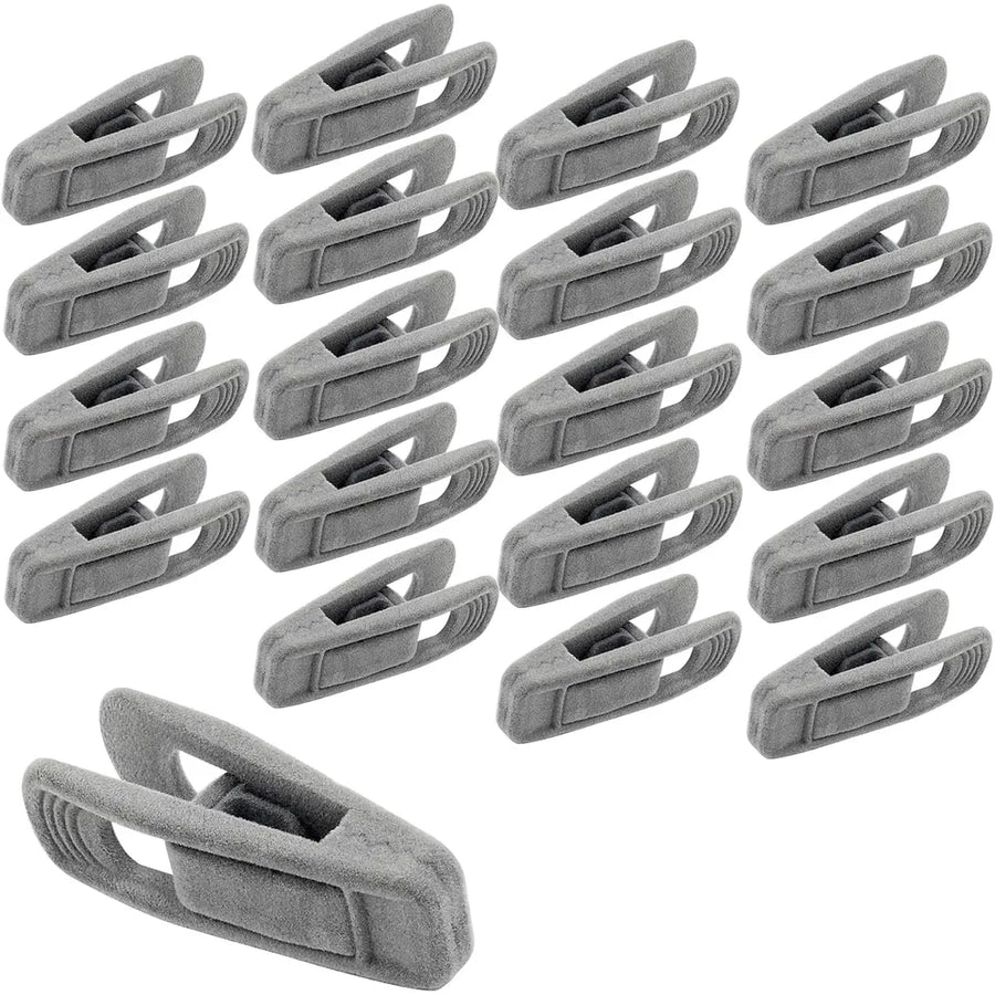 Clothes Drying Clips 20 Pack Velvet Flocking Trouser Pegs Hanger Grip Clamp Set - Grey