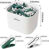 24pcs Clothes Pegs with Storage Basket Laundry Sock Clips Non Slip Drying Hanger - Green - Side View