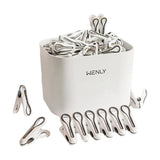 24pcs Clothes Pegs with Storage Basket Laundry Sock Clips Non Slip Drying Hanger - White