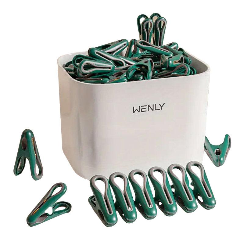24pcs Clothes Pegs with Storage Basket Laundry Sock Clips Non Slip Drying Hanger - White