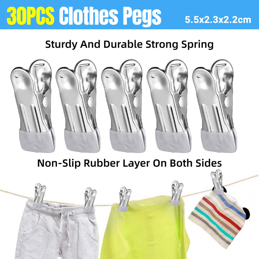 30pcs Multi Functional Stainless Steel Clothes Drying Clips Windproof Clips