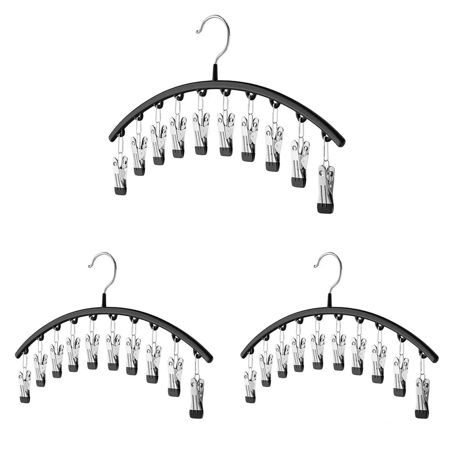 3PCS Sock Drying Rack Multi Clip Hanger Folding Clothes Line Laundry Holder Home