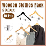 10 Pcs Wooden Non-Slip Wide Shoulder Clothes Hanger with Clip for Hotel Wardrobe - Black