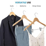 10 Pcs Wooden Non-Slip Wide Shoulder Clothes Hanger with Clip for Hotel Wardrobe - Black - 45-Degree Angle