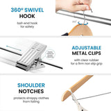 10 Pcs Wooden Non-Slip Wide Shoulder Clothes Hanger with Clip for Hotel Wardrobe - Wood - Top-Down View