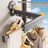2/3/4-Bar Adjustable Foldable Retractable Clothes Drying Rack Suction Cup Hanger - Two Fold And Three Sections - Side View