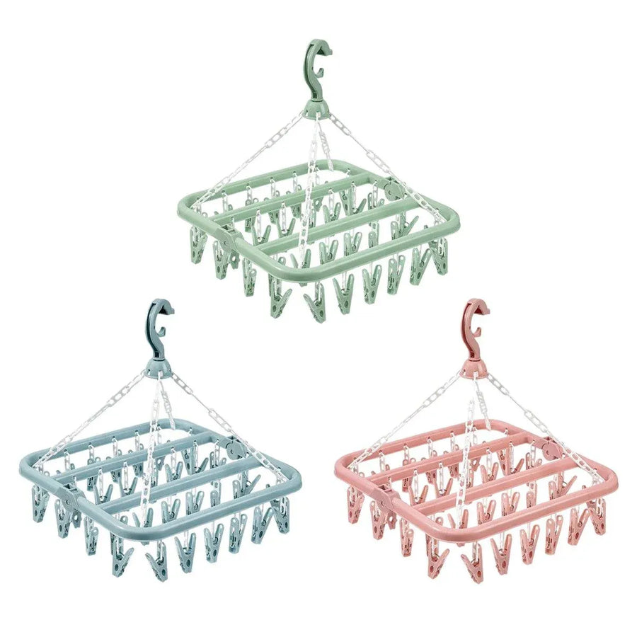 3-Piece Multi-Clip Clothes Drying Rack Pack, Blue, Green and Pink