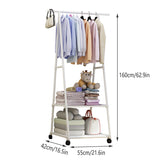 Clothes Drying Rack Floor Standing Coat Hanger V Belt Wheel Style for Bedroom - Side View
