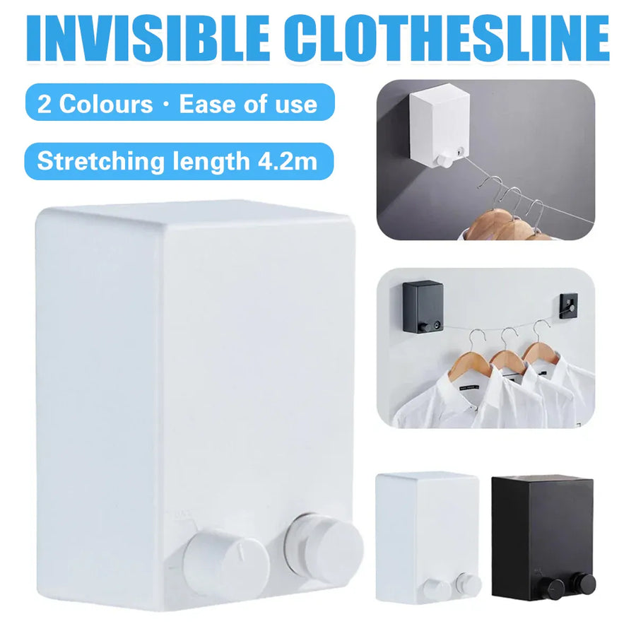 Invisible Clothesline Indoor No Drill Retractable 4.2m Space Saving High Quality - Black