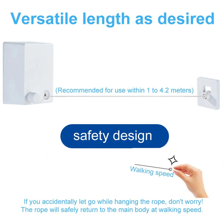 Invisible Clothesline Indoor No Drill Retractable 4.2m Space Saving High Quality - White