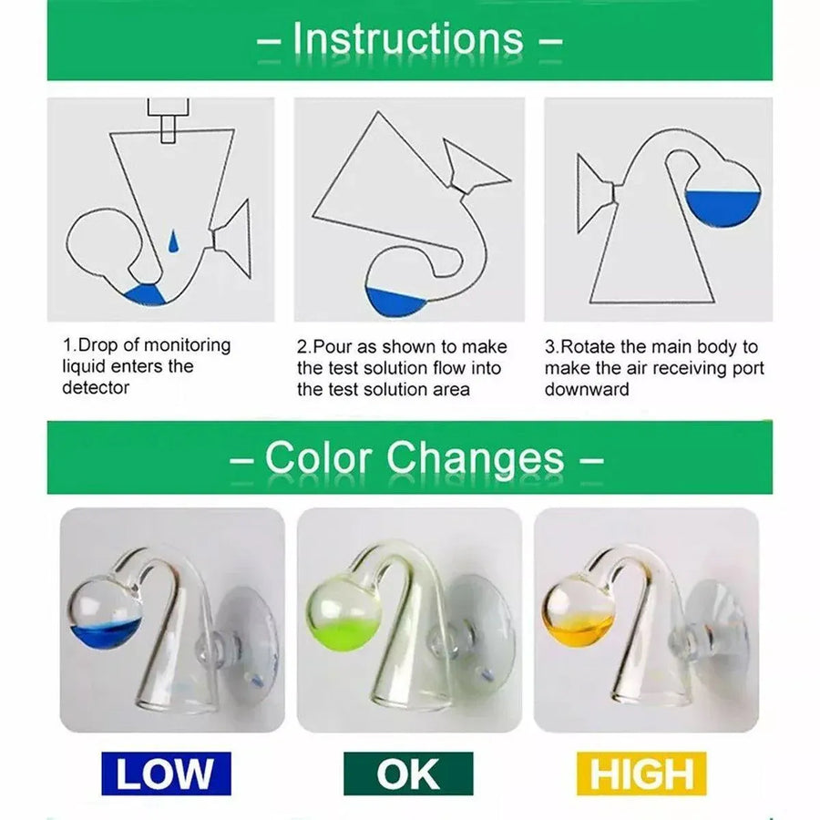Aquatic CO2 Drop Checker Glass Aquarium Monitor Kit Accurate Fish Tank Tester - Hook shape