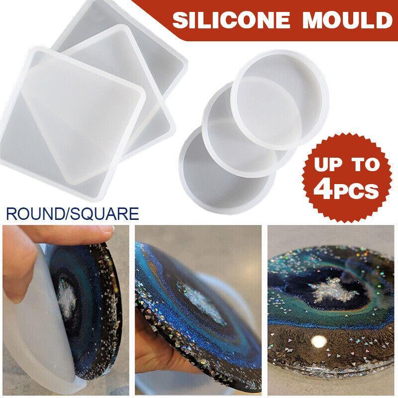 Coaster Resin Casting Mould Epoxy Mold Silicone Craft DIY Jewelry Agate Making - Large Square*4