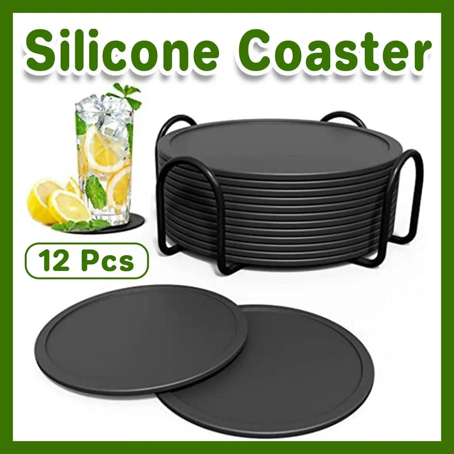12pcs Silicone Round Insulated Coasters Tea Cups Coffee Mugs Table Protection