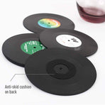 6PCS Retro Vinyl Record Drink Coasters Set - Round ABS Cup Mats for Home or Bar
