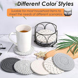 8PCS Round Cotton Woven Coaster Heat Resistant Thick Insulation Dining Table Mat - Grey - 45-Degree Angle