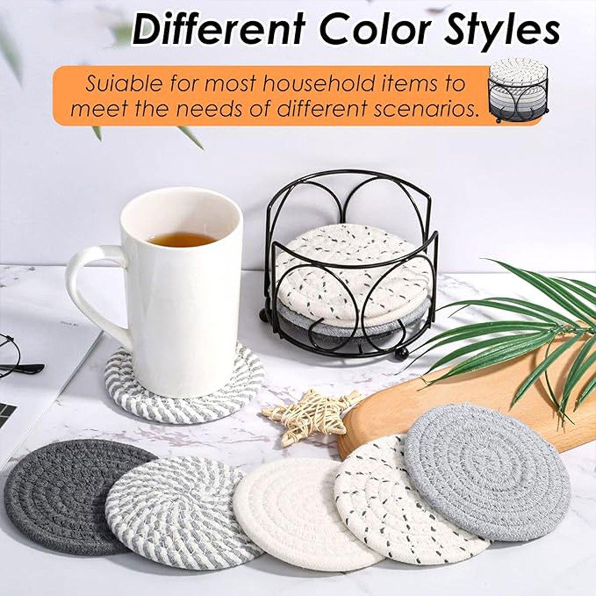 8PCS Round Cotton Woven Coaster Heat Resistant Thick Insulation Dining Table Mat - Mixed