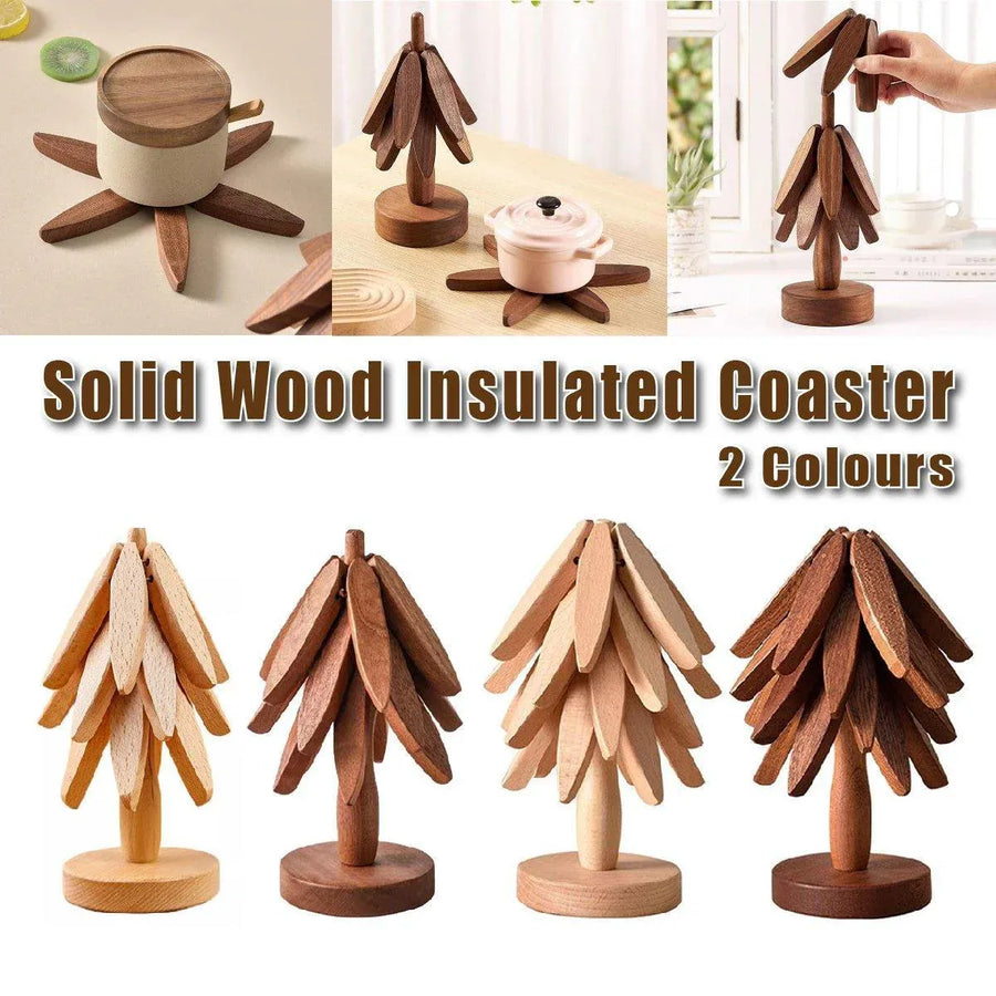 Solid Wooden Trivet for Hot Dish Walnut Christmas Tree Table Heat-Resistant Mat - Beige-3pcs