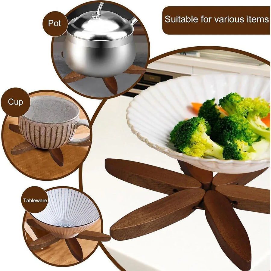Solid Wooden Trivet for Hot Dish Walnut Christmas Tree Table Heat-Resistant Mat - Beige-3pcs