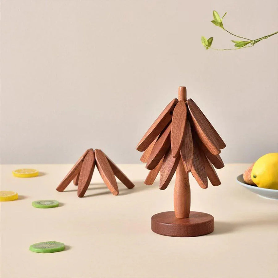 Solid Wooden Trivet for Hot Dish Walnut Christmas Tree Table Heat-Resistant Mat - Beige-3pcs