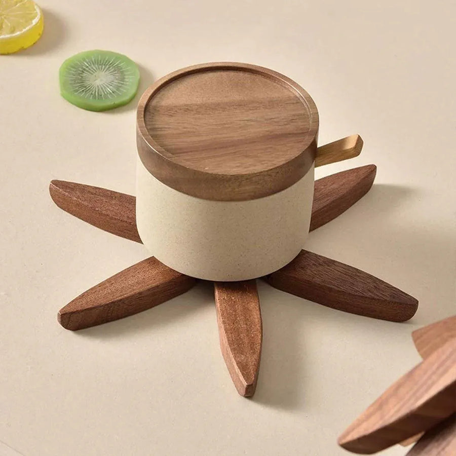 Solid Wooden Trivet for Hot Dish Walnut Christmas Tree Table Heat-Resistant Mat - Beige-3pcs