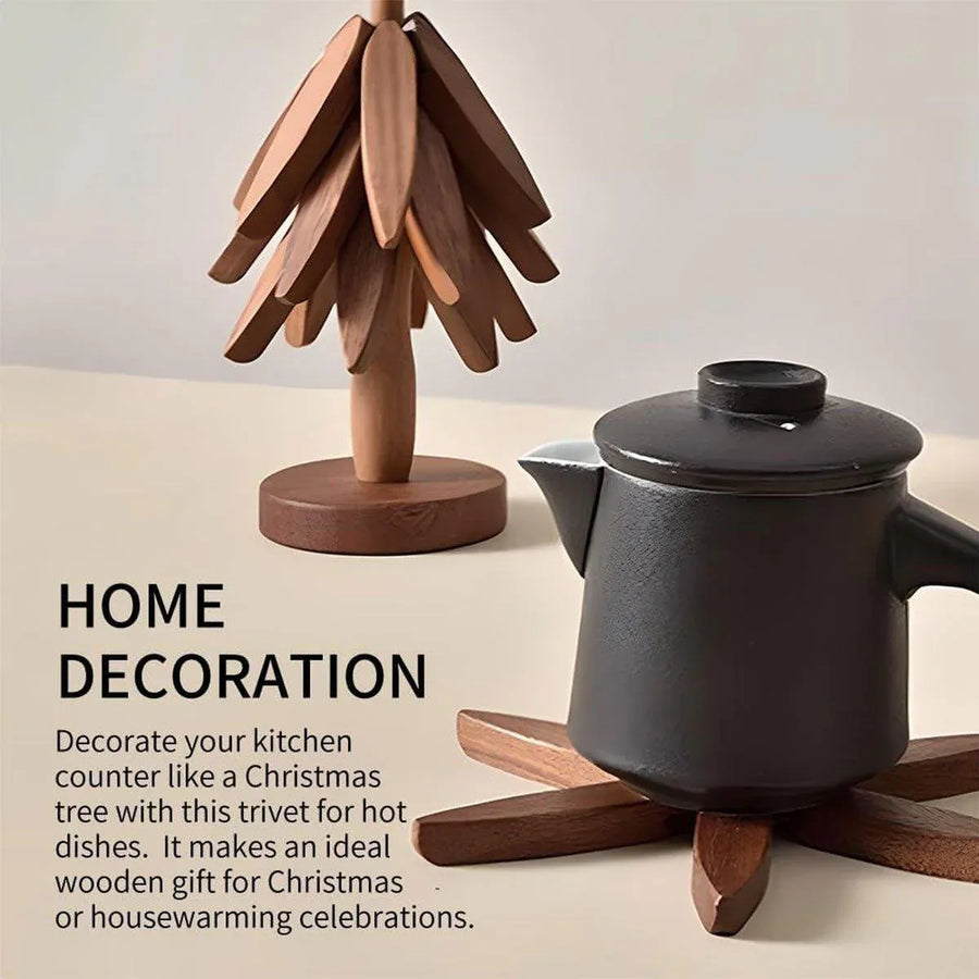 Solid Wooden Trivet for Hot Dish Walnut Christmas Tree Table Heat-Resistant Mat - Beige-4pcs