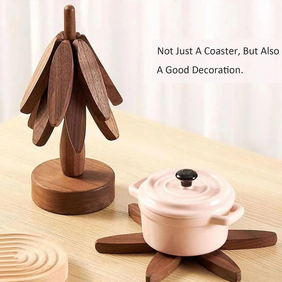 Solid Wooden Trivet for Hot Dish Walnut Christmas Tree Table Heat-Resistant Mat - Beige-4pcs