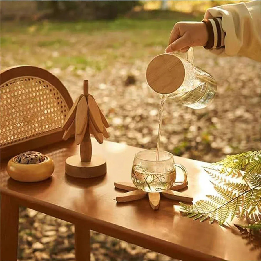 Solid Wooden Trivet for Hot Dish Walnut Christmas Tree Table Heat-Resistant Mat - Brown-3pcs