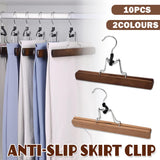 10pcs Solid Wood Skirt Clip Non Slip Hanger Flannel Trouser Clothes Organizer - Dark Brown