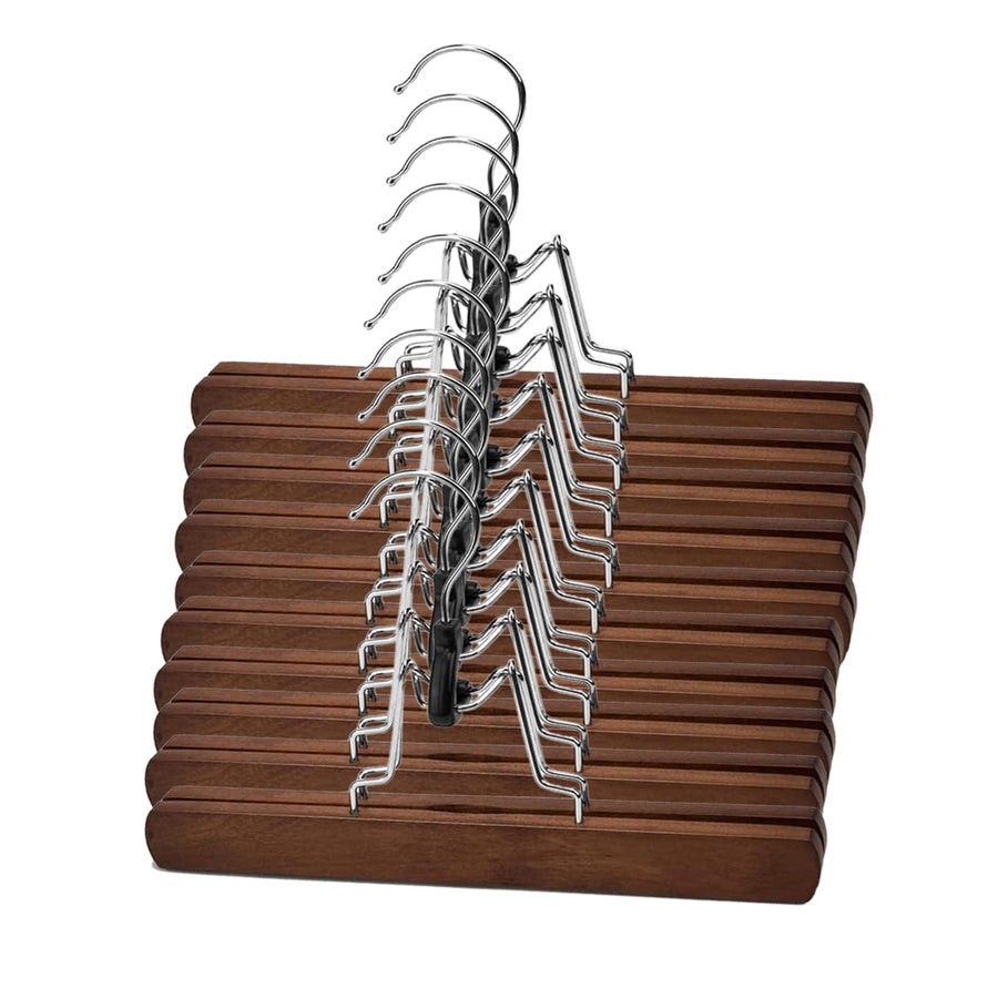 10pcs Solid Wood Skirt Clip Non Slip Hanger Flannel Trouser Clothes Organizer - Dark Brown
