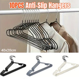 Clothes Hangers 10 Pack Anti Slip Plastic Hanger Clothes Rack Organizer - Grey - Front View