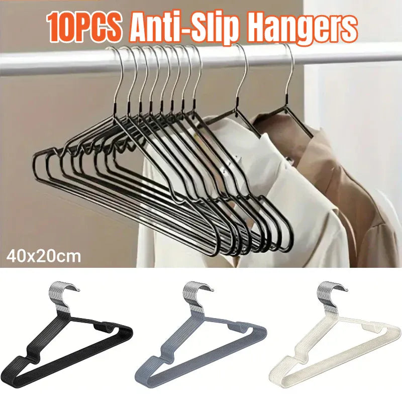 Clothes Hangers 10 Pack Anti Slip Plastic Hanger Clothes Rack Organizer - Grey