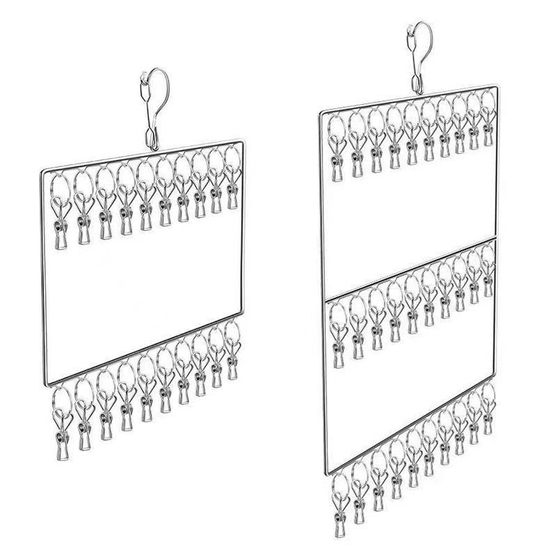 Stainless Steel Drying Rack Multi Function Windproof Underwear Clip Sock Hanger - 2-Tier
