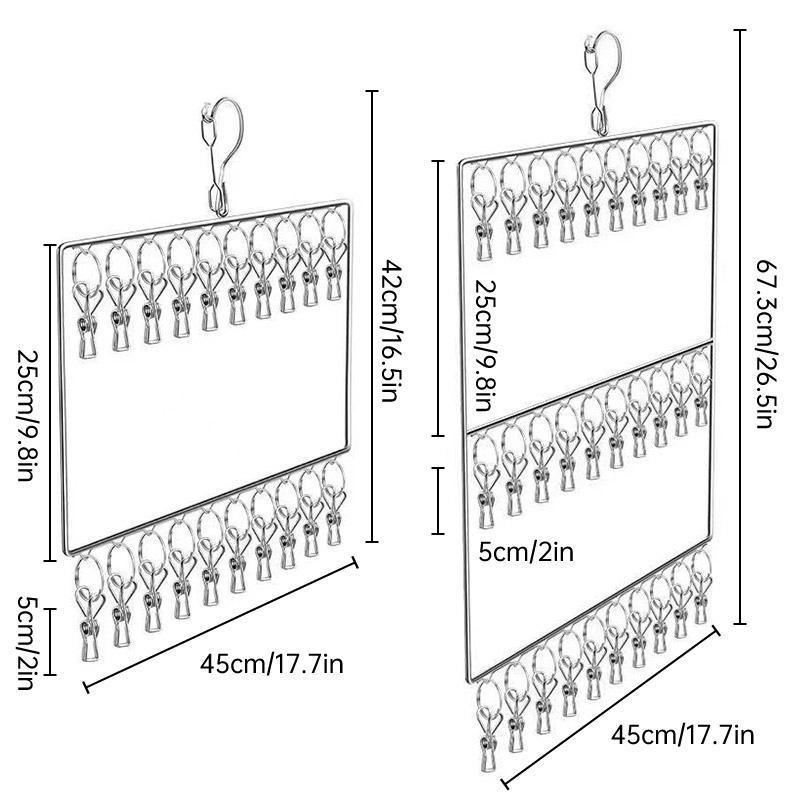 Stainless Steel Drying Rack Multi Function Windproof Underwear Clip Sock Hanger - 2-Tier