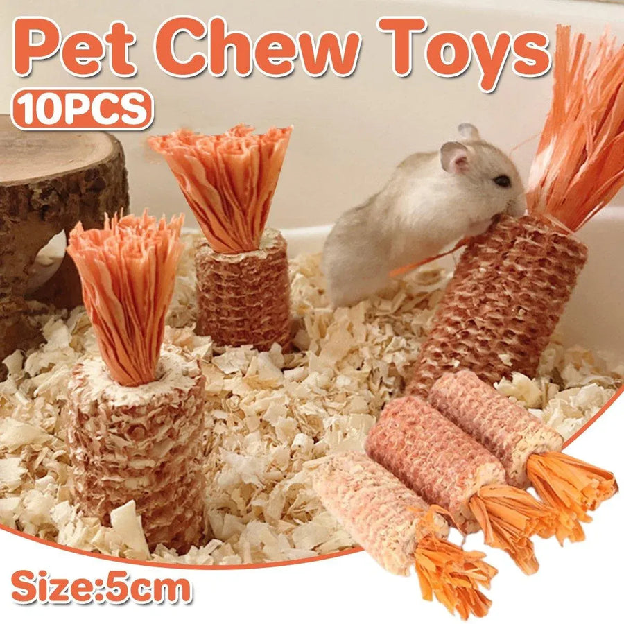 10pcs Pet Chewing Radish Hamster Toys Corn Cob Teething Sticks for Small Animals