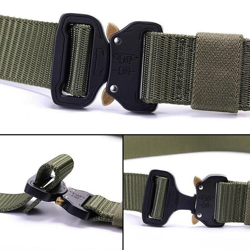 Mens Canvas Outdoor Tactical Belt Heavy Duty Army Waist Web Strap Waistband Hot - Army Green