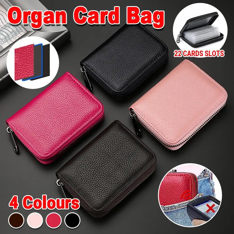 Compact Zipper Organ Card Cover Holder Wallet ID Bag Short Coin Purse Pockets - Brown